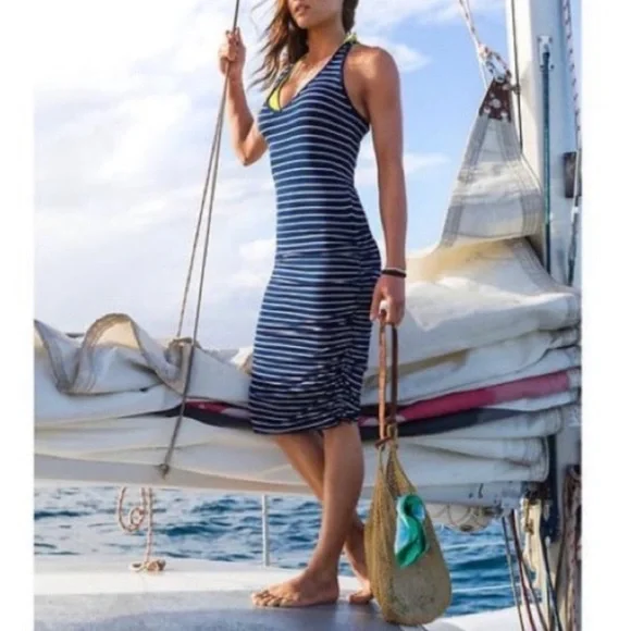 ATHLETA Striped Racerback Ruched Ponte Dress. Size XS - Picture 2 of 9
